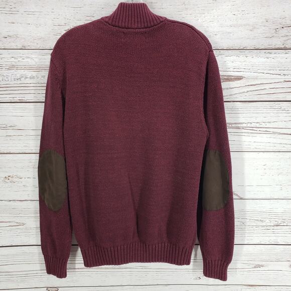 Chaps Men's Maroon Knit Elbow Patch 100%Cotton Sweater Size Medium - Picture 12 of 12
